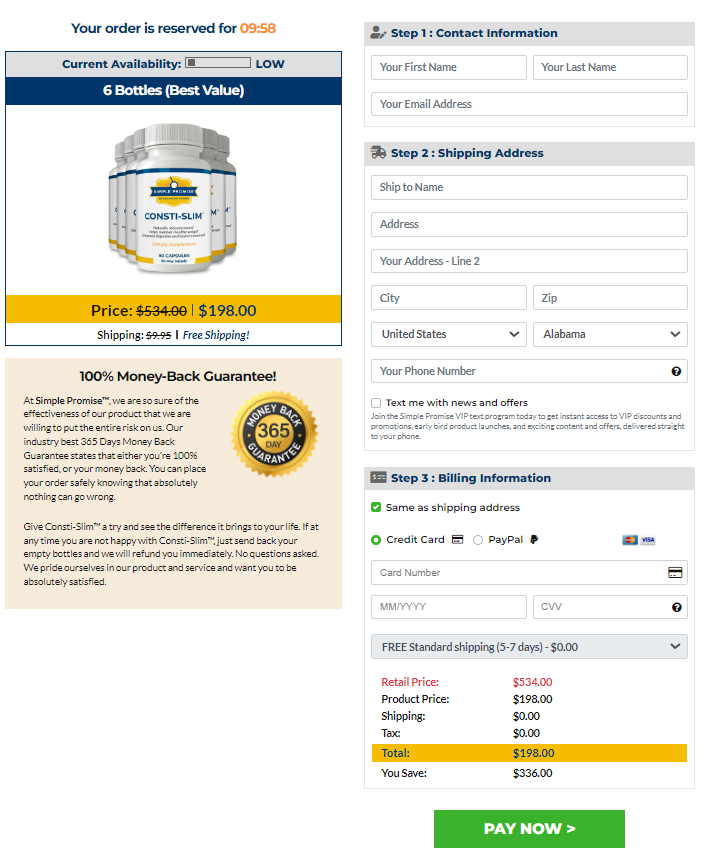 Consti-Slim Order Page